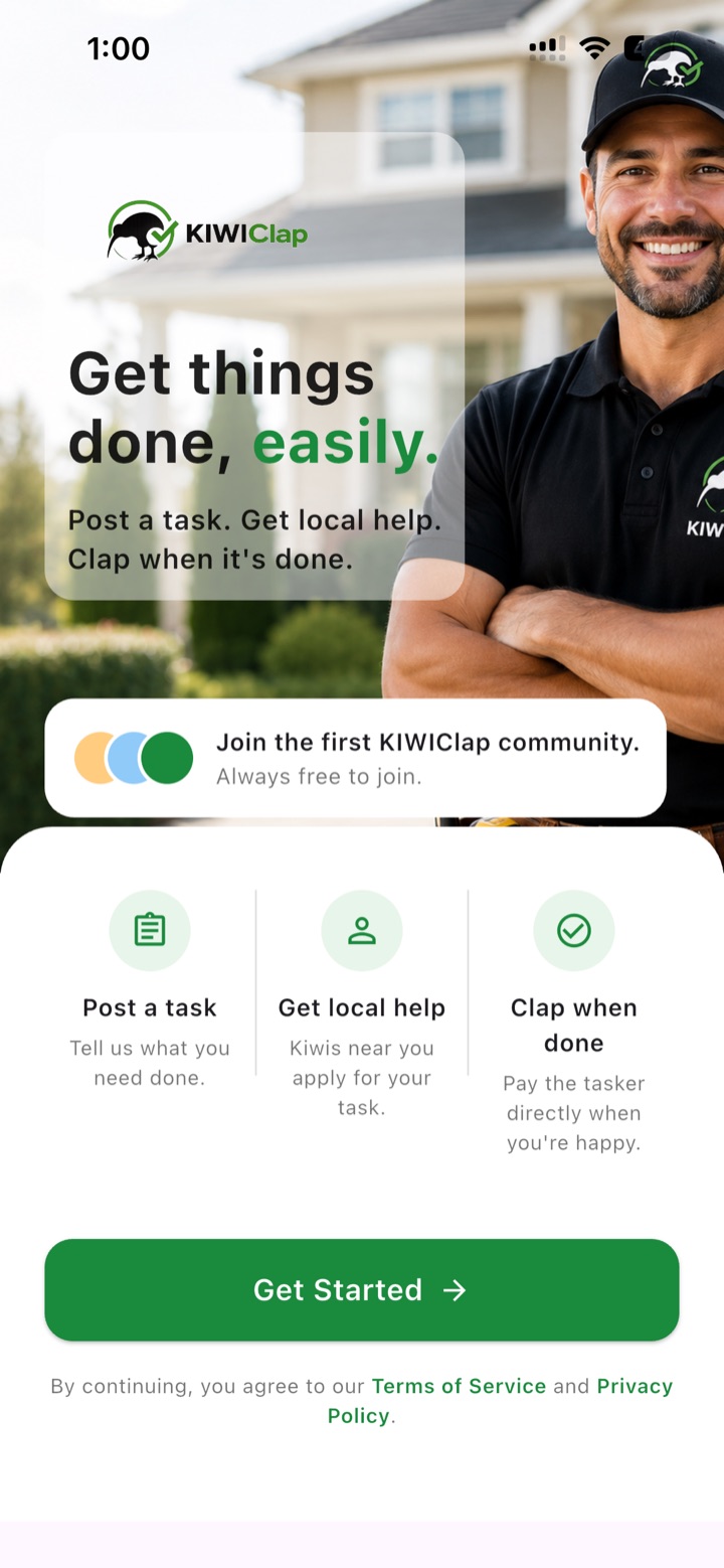 KIWIClap welcome screen